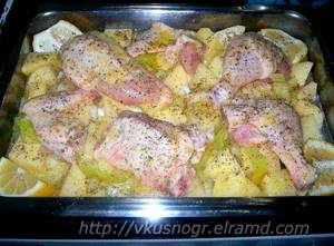 Картошка с курицей в духовке на протвине рецепт с фото