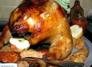 Фаршированная курица в духовке рецепт с фото с яблоками