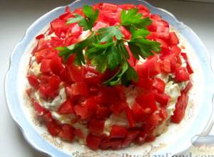 Красная шапочка с помидорами салат рецепт