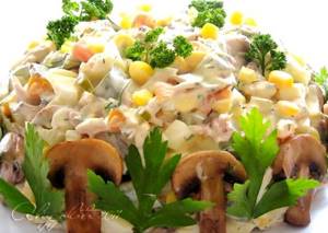 Салат рецепт с фото из курицы с грибами