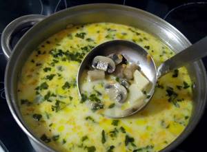 Сырный суп с грибами и курицей рецепт с фото