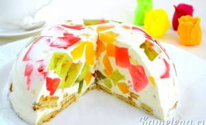 Торт битое стекло с бисквитом и фруктами рецепт с фото